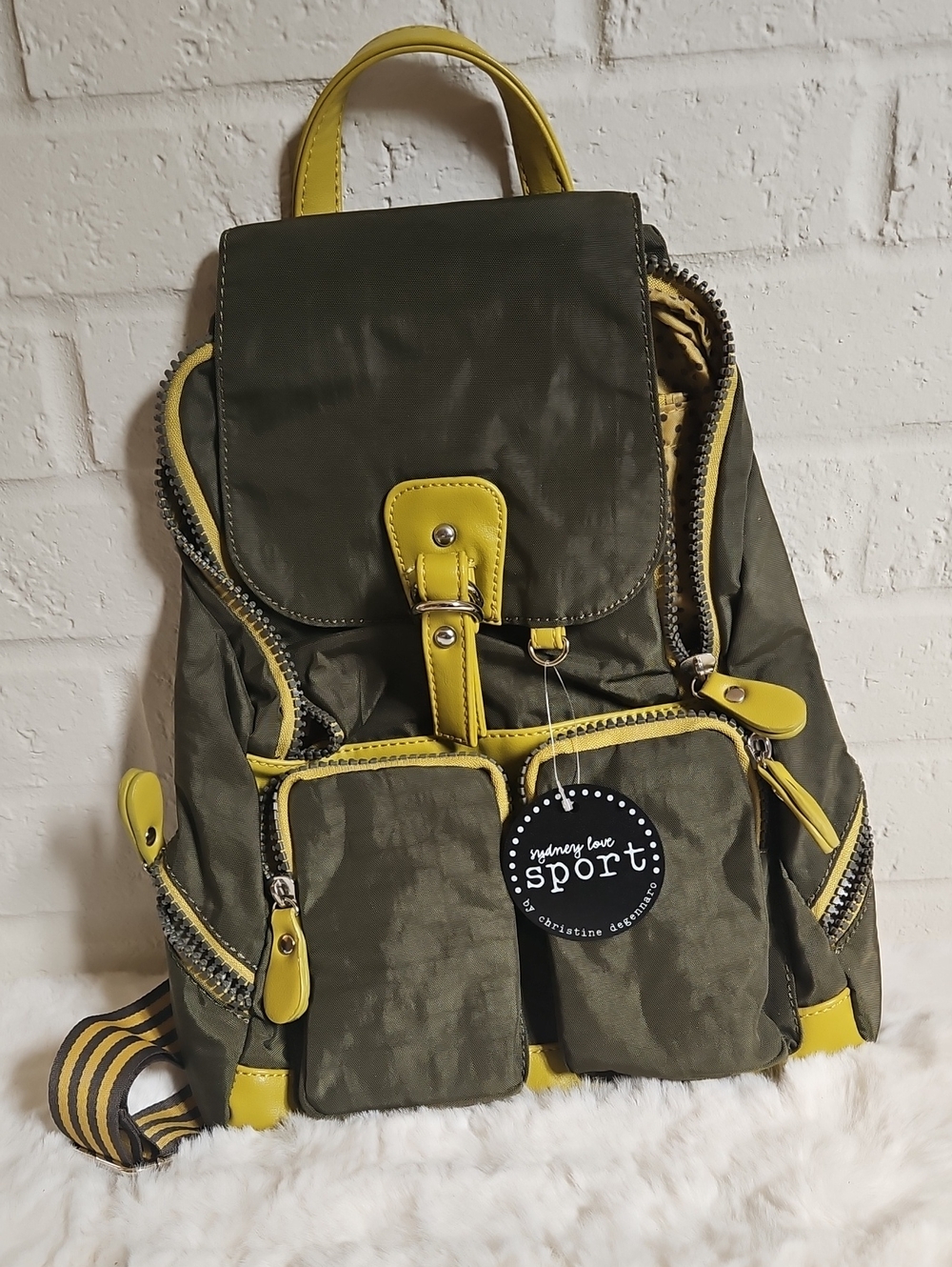 Sport Collection Olive Green Backpack with Yellow Trim
